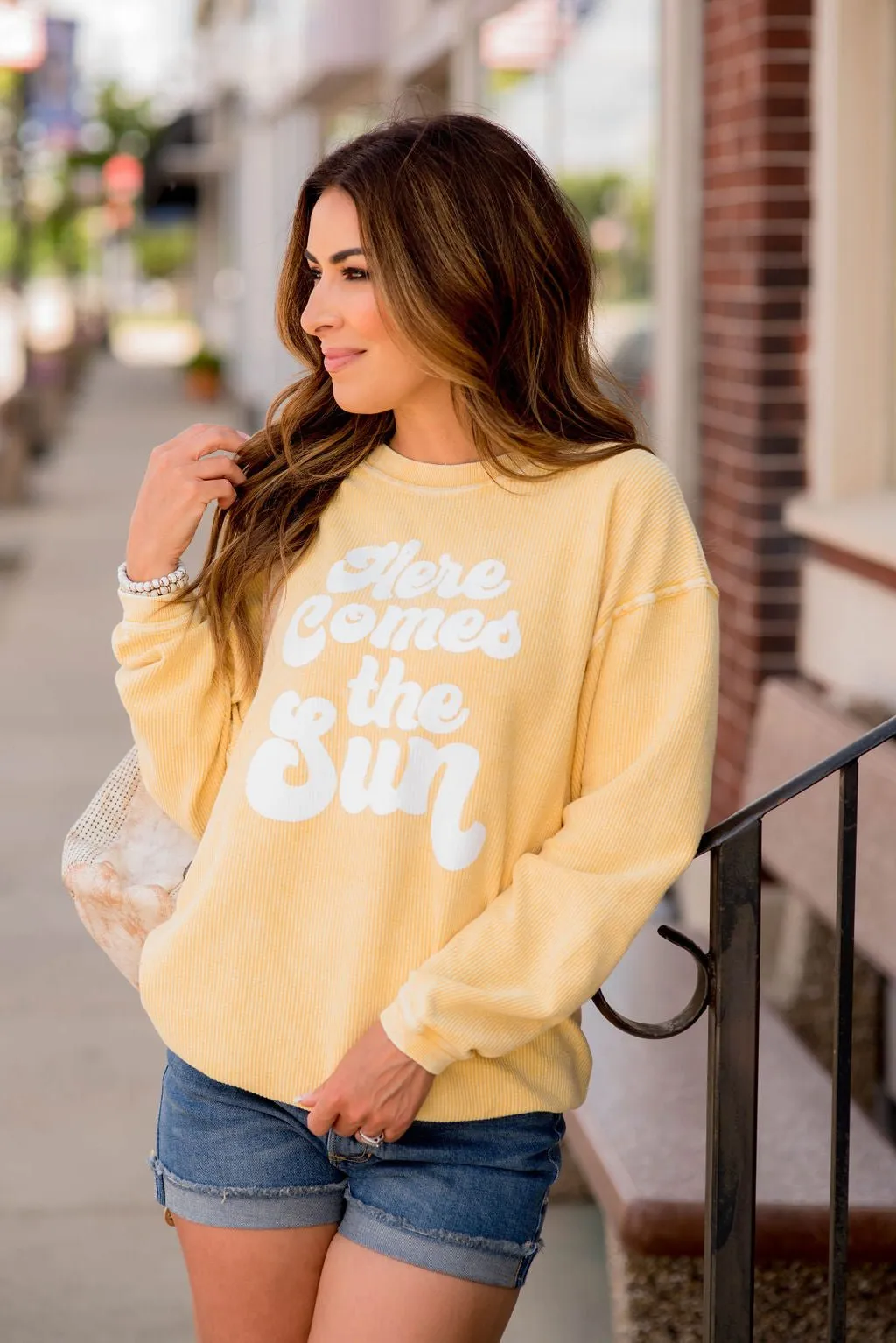 Here Comes The Sun Ribbed Graphic Crewneck