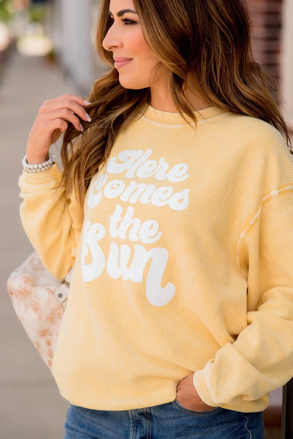 Here Comes The Sun Ribbed Graphic Crewneck