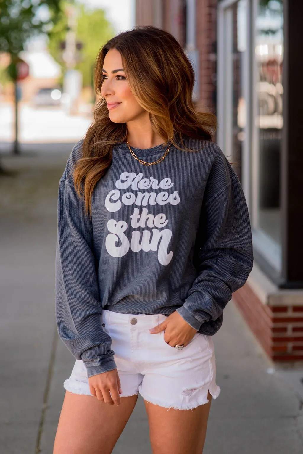 Here Comes The Sun Ribbed Graphic Crewneck
