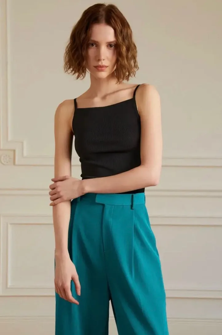 High Waist Wide Leg Hook Trousers in Blue