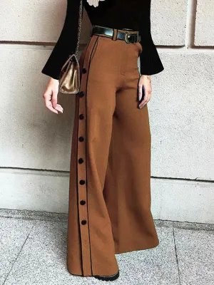 High Waisted Loose Buttoned Pockets Pants Trousers
