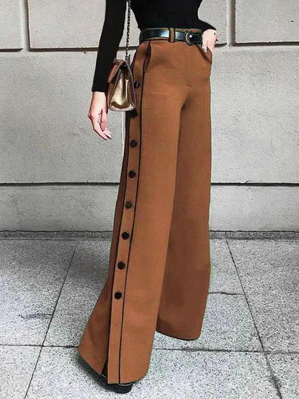 High Waisted Loose Buttoned Pockets Pants Trousers