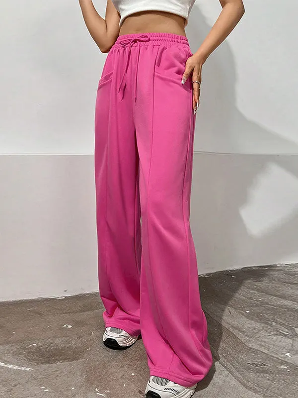 High Waisted Loose Drawstring Elasticity Solid Color Pants Trousers