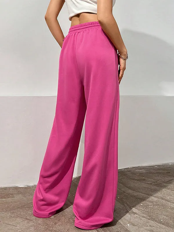 High Waisted Loose Drawstring Elasticity Solid Color Pants Trousers