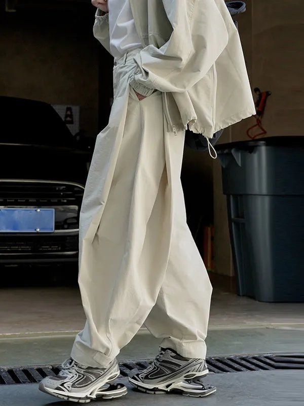 High-Waisted Pleated Solid Color Loose Wide Leg Trousers Casual Pants Bottoms