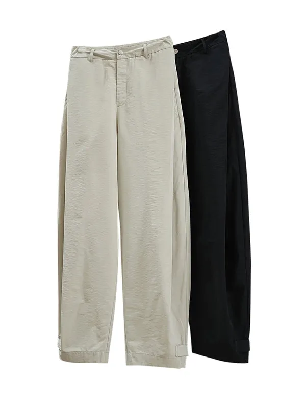High-Waisted Pleated Solid Color Loose Wide Leg Trousers Casual Pants Bottoms