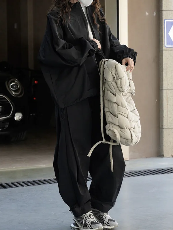 High-Waisted Pleated Solid Color Loose Wide Leg Trousers Casual Pants Bottoms