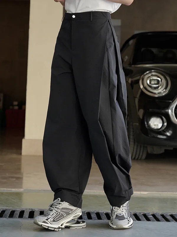 High-Waisted Pleated Solid Color Loose Wide Leg Trousers Casual Pants Bottoms