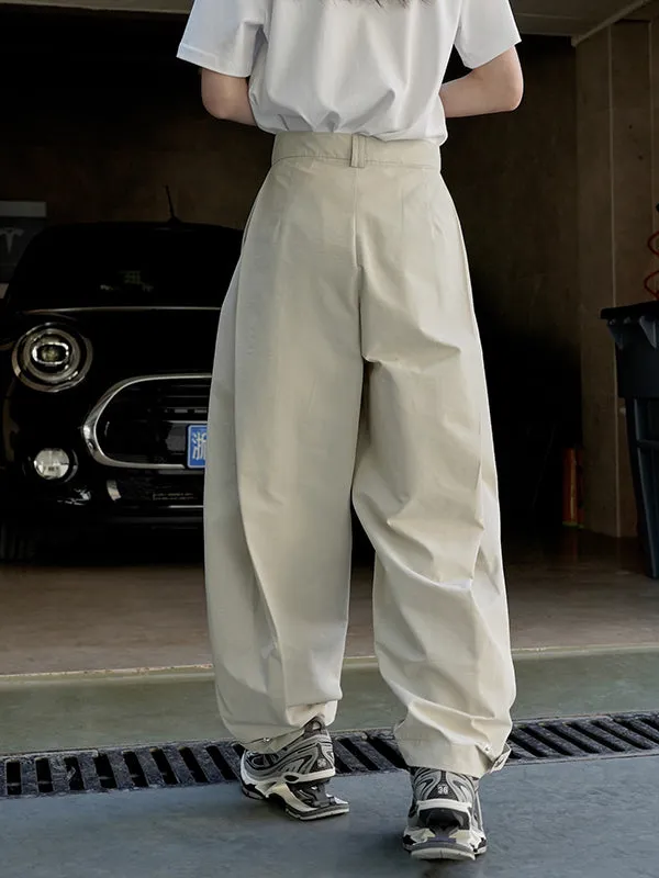 High-Waisted Pleated Solid Color Loose Wide Leg Trousers Casual Pants Bottoms