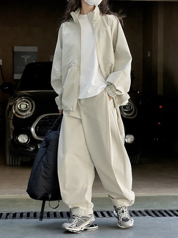 High-Waisted Pleated Solid Color Loose Wide Leg Trousers Casual Pants Bottoms