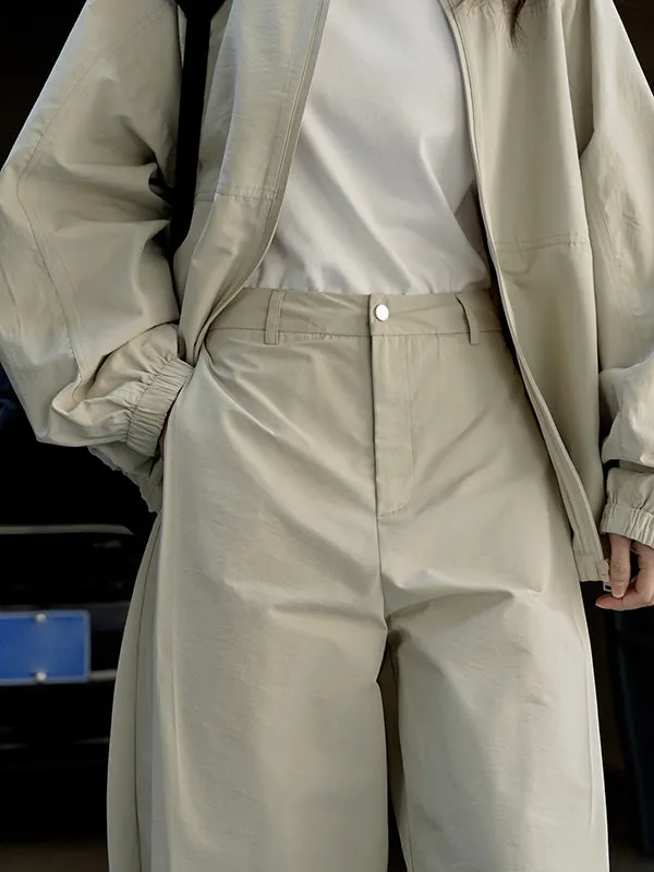 High-Waisted Pleated Solid Color Loose Wide Leg Trousers Casual Pants Bottoms