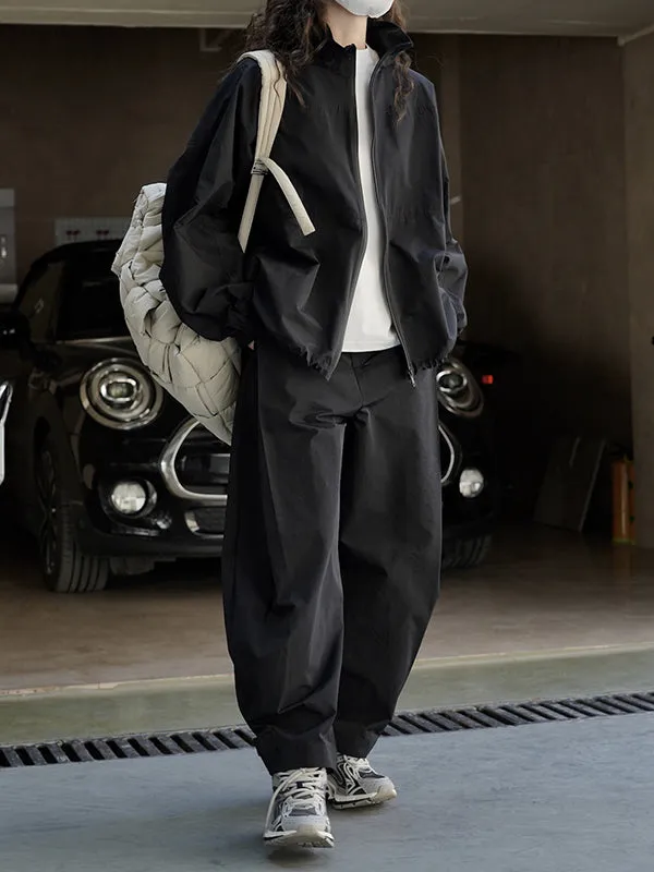 High-Waisted Pleated Solid Color Loose Wide Leg Trousers Casual Pants Bottoms