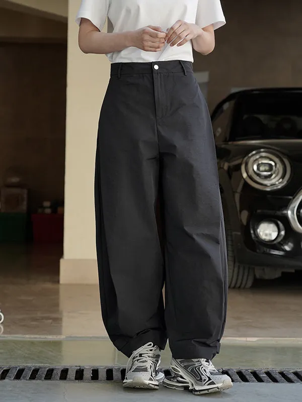 High-Waisted Pleated Solid Color Loose Wide Leg Trousers Casual Pants Bottoms