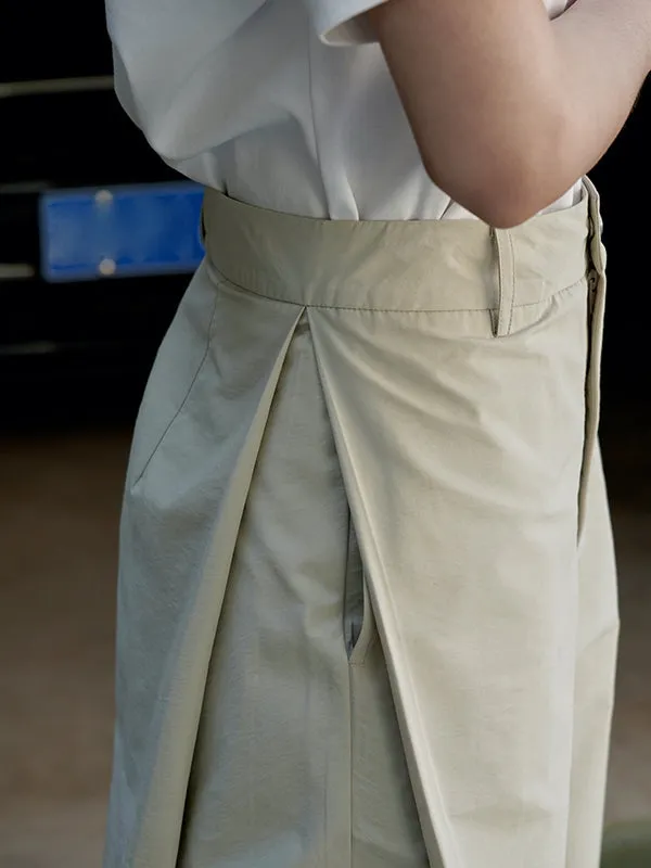 High-Waisted Pleated Solid Color Loose Wide Leg Trousers Casual Pants Bottoms