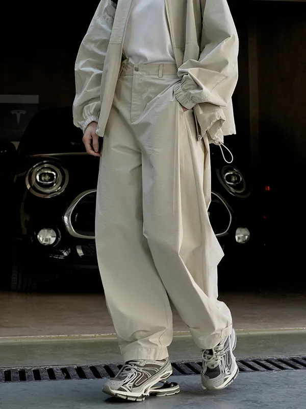 High-Waisted Pleated Solid Color Loose Wide Leg Trousers Casual Pants Bottoms