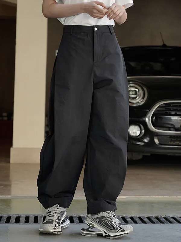 High-Waisted Pleated Solid Color Loose Wide Leg Trousers Casual Pants Bottoms