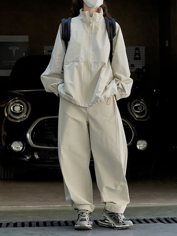 High-Waisted Pleated Solid Color Loose Wide Leg Trousers Casual Pants Bottoms