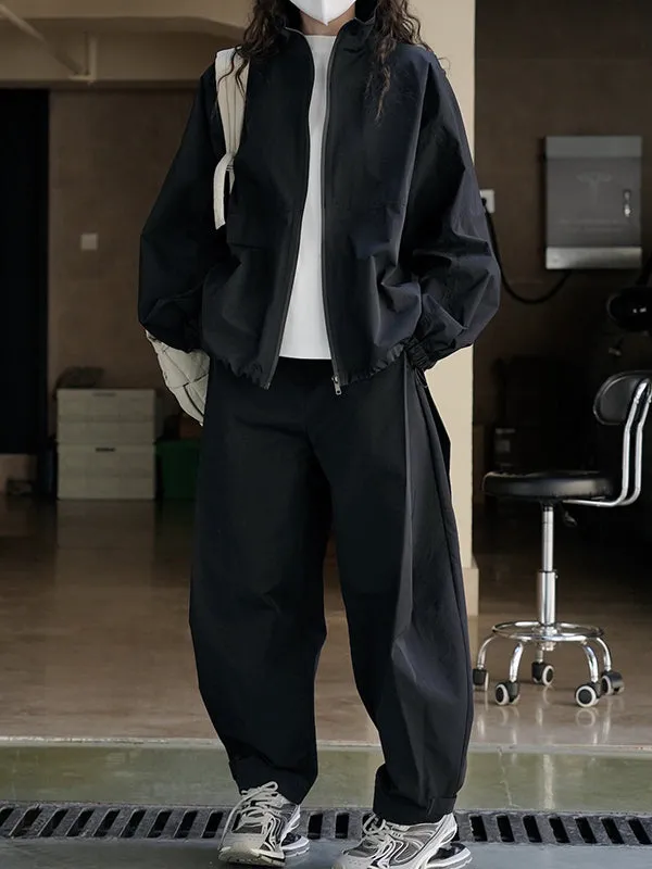 High-Waisted Pleated Solid Color Loose Wide Leg Trousers Casual Pants Bottoms