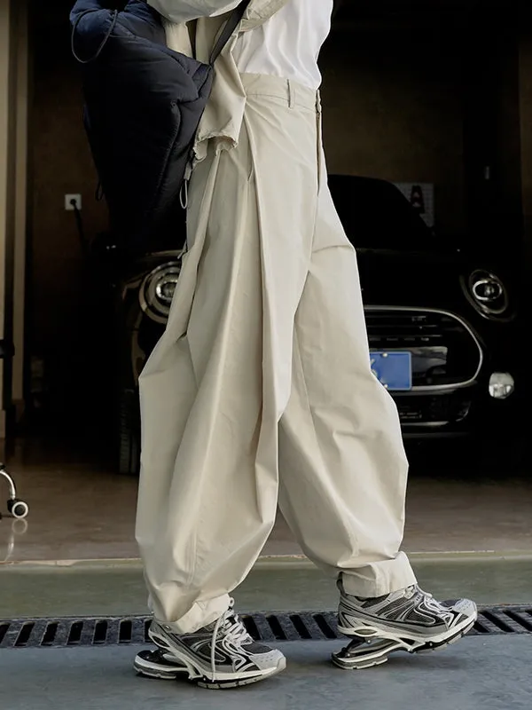 High-Waisted Pleated Solid Color Loose Wide Leg Trousers Casual Pants Bottoms
