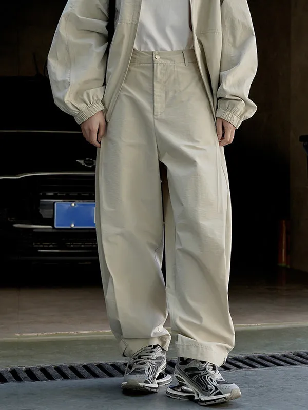 High-Waisted Pleated Solid Color Loose Wide Leg Trousers Casual Pants Bottoms