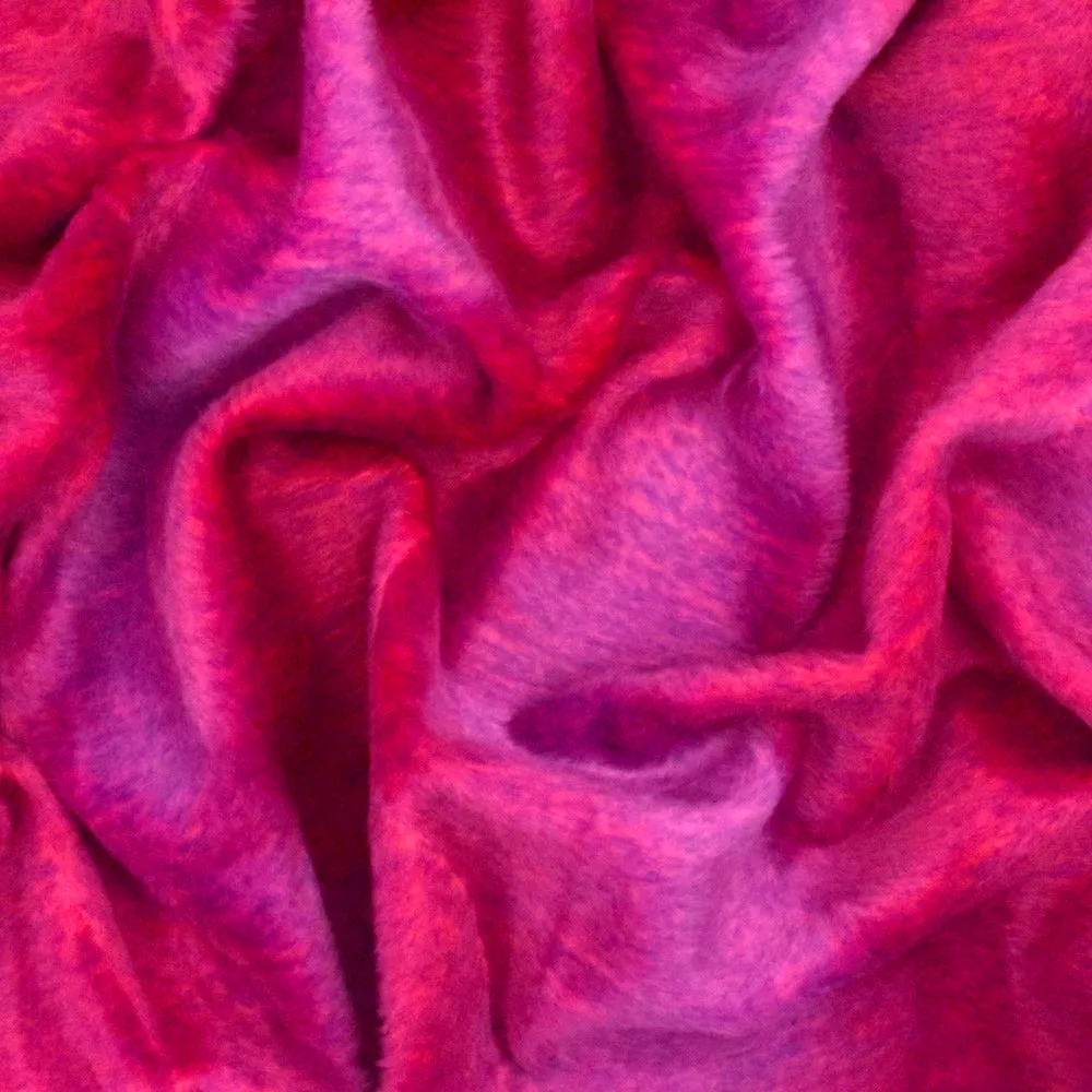 Hot Pink-Purple Wave Texture Polyester Faux Fur Knit Fabric