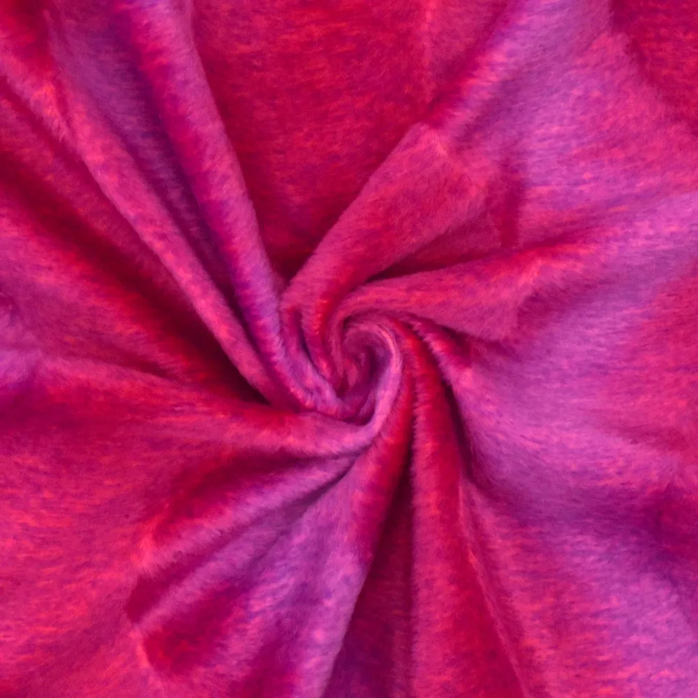 Hot Pink-Purple Wave Texture Polyester Faux Fur Knit Fabric