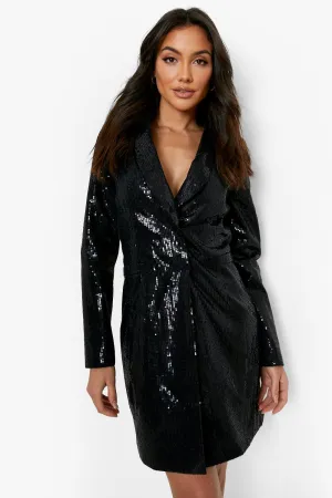 Jacket dress with long sleeves and sequins Boohoo, black
