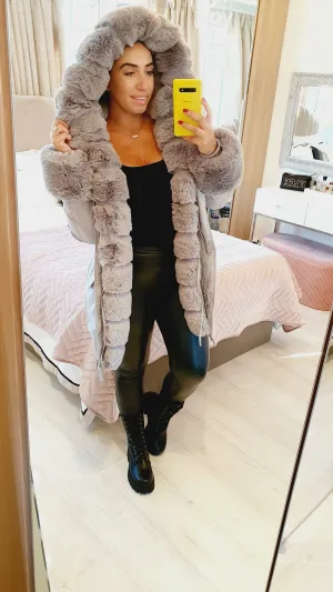 Jaya Grey Faux Fur Hooded Toggle Coat