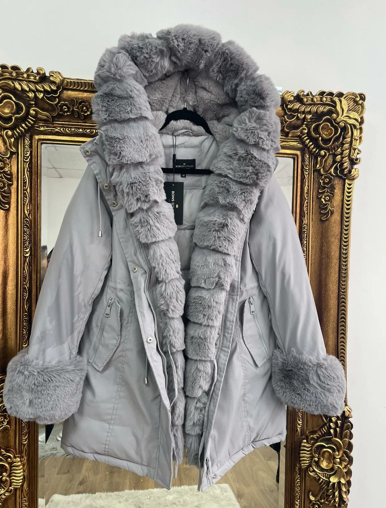 Jaya Grey Faux Fur Hooded Toggle Coat