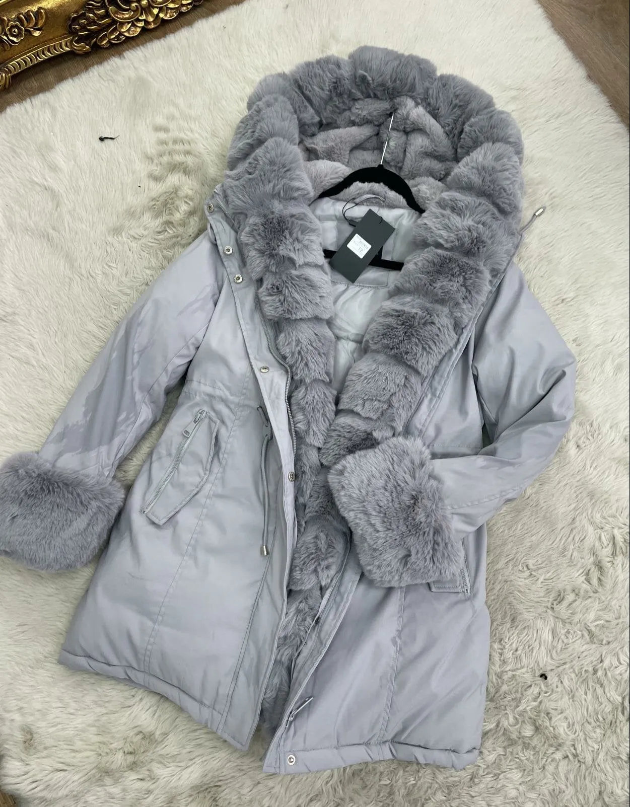 Jaya Grey Faux Fur Hooded Toggle Coat