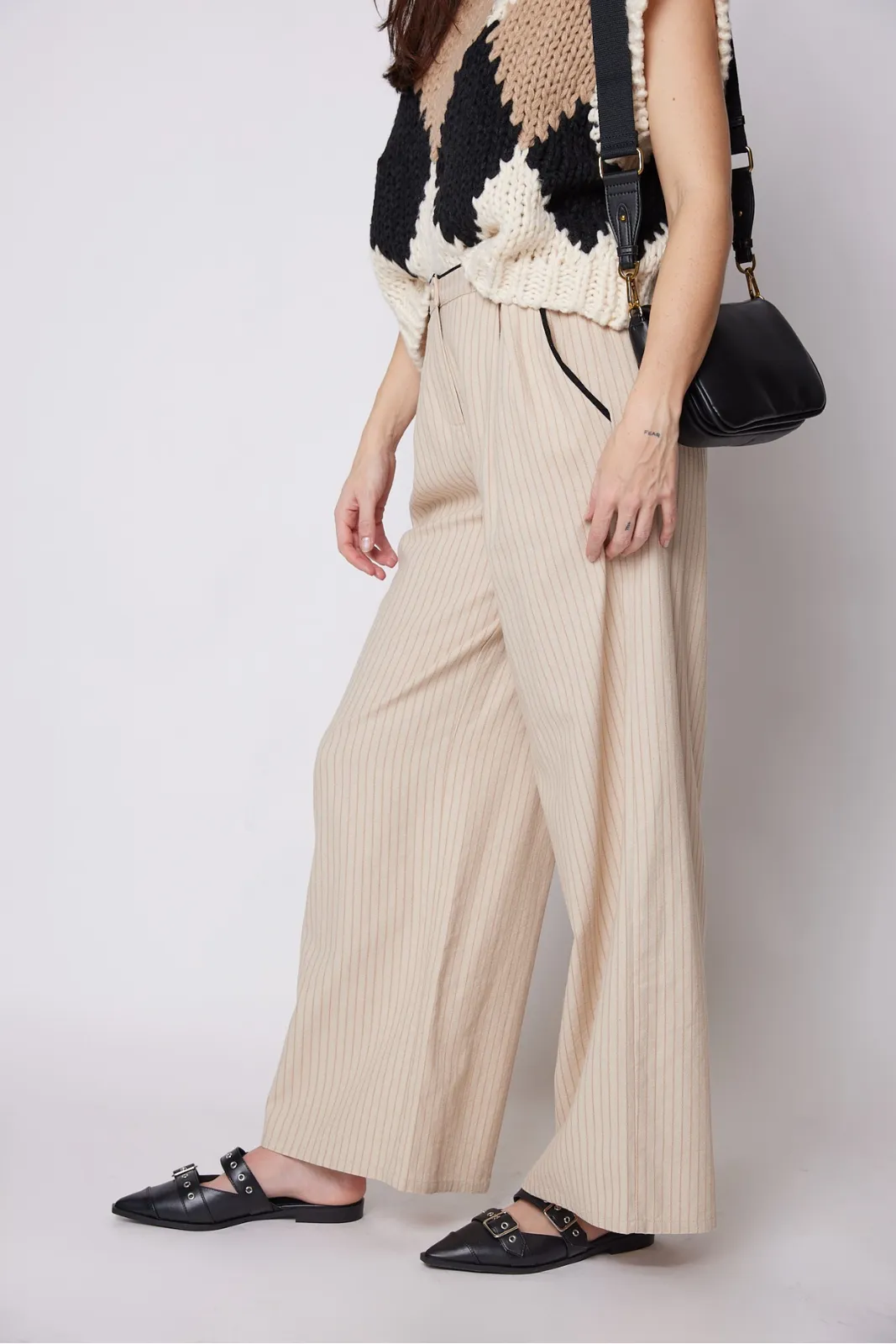 Joyce Contrast Piping Detail Linen Pants