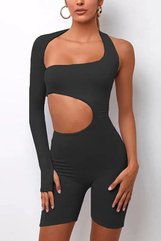 JY196 Cutout One Sleeve Rompers