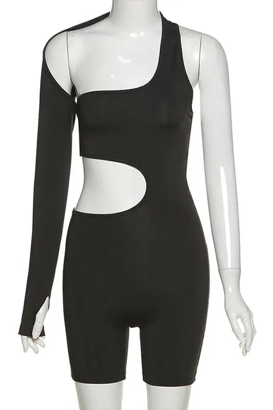 JY196 Cutout One Sleeve Rompers