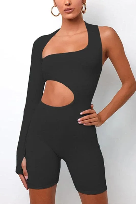 JY196 Cutout One Sleeve Rompers