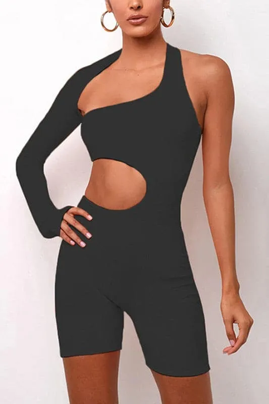 JY196 Cutout One Sleeve Rompers