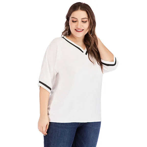 KittenAlarm - Plus size women's loose joker V neck short sleeve T-shirt