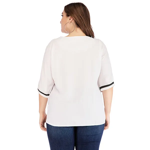 KittenAlarm - Plus size women's loose joker V neck short sleeve T-shirt