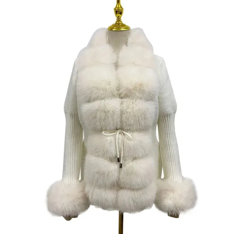Knitted Detachable Collar Faux Fur Coats
