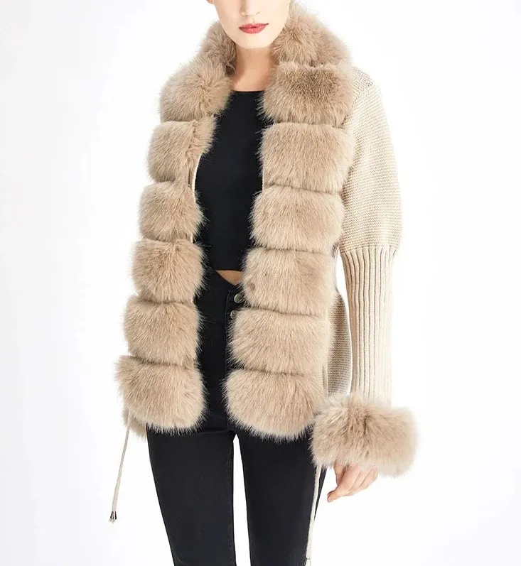 Knitted Detachable Collar Faux Fur Coats