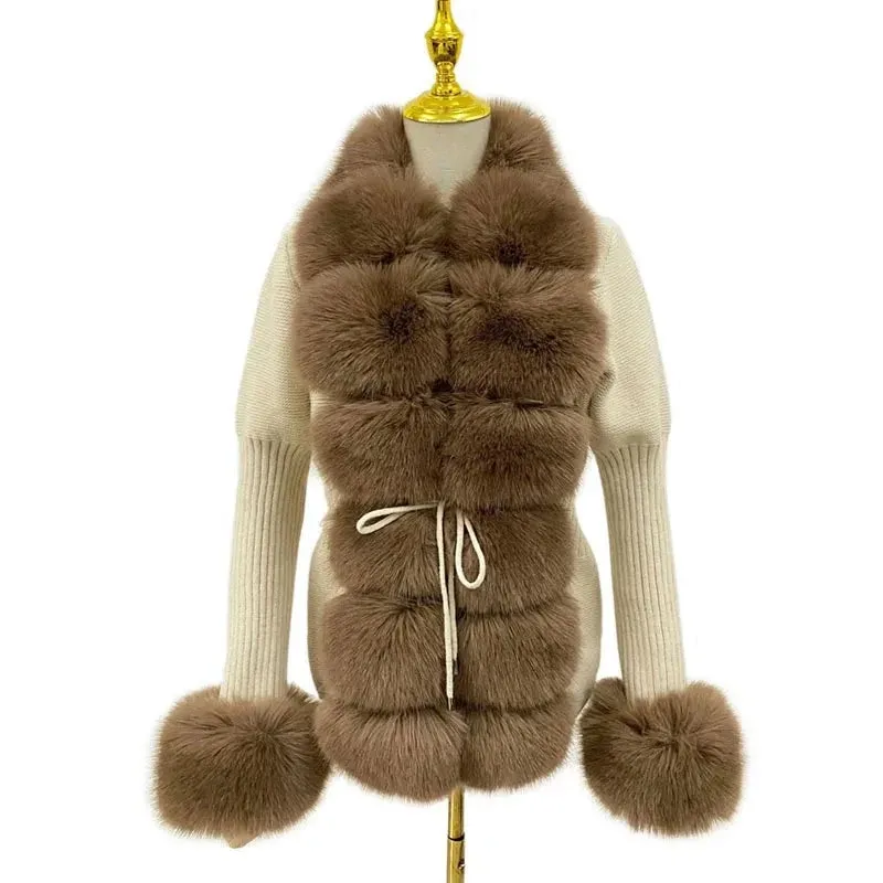 Knitted Detachable Collar Faux Fur Coats