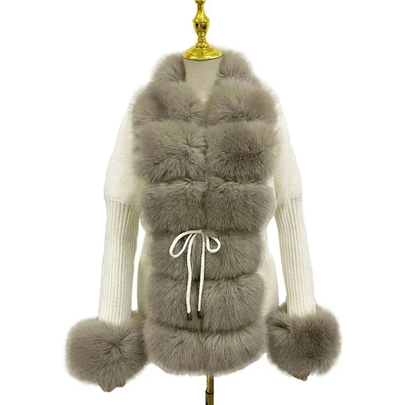 Knitted Detachable Collar Faux Fur Coats