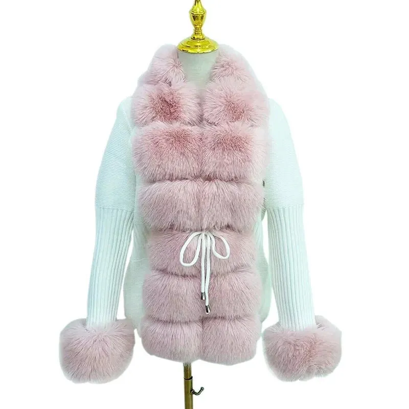 Knitted Detachable Collar Faux Fur Coats