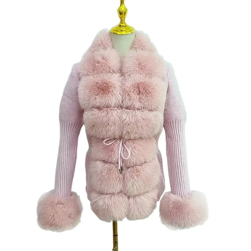 Knitted Detachable Collar Faux Fur Coats