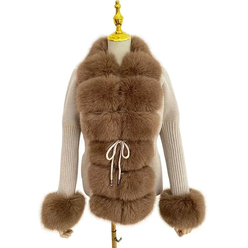 Knitted Detachable Collar Faux Fur Coats