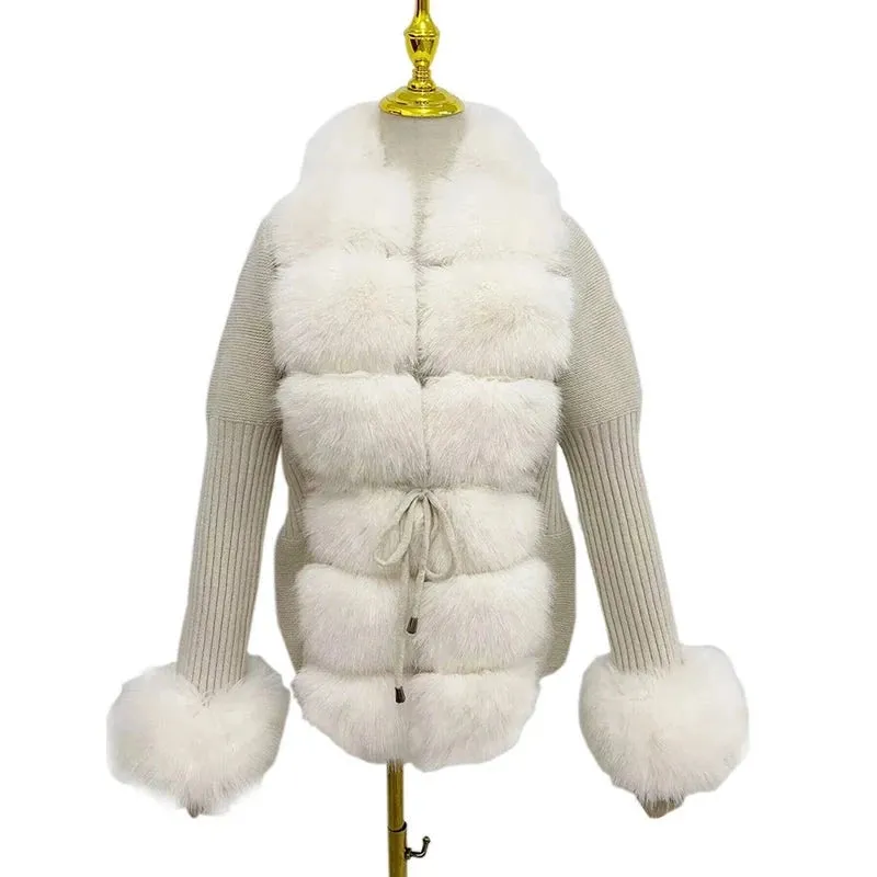 Knitted Detachable Collar Faux Fur Coats