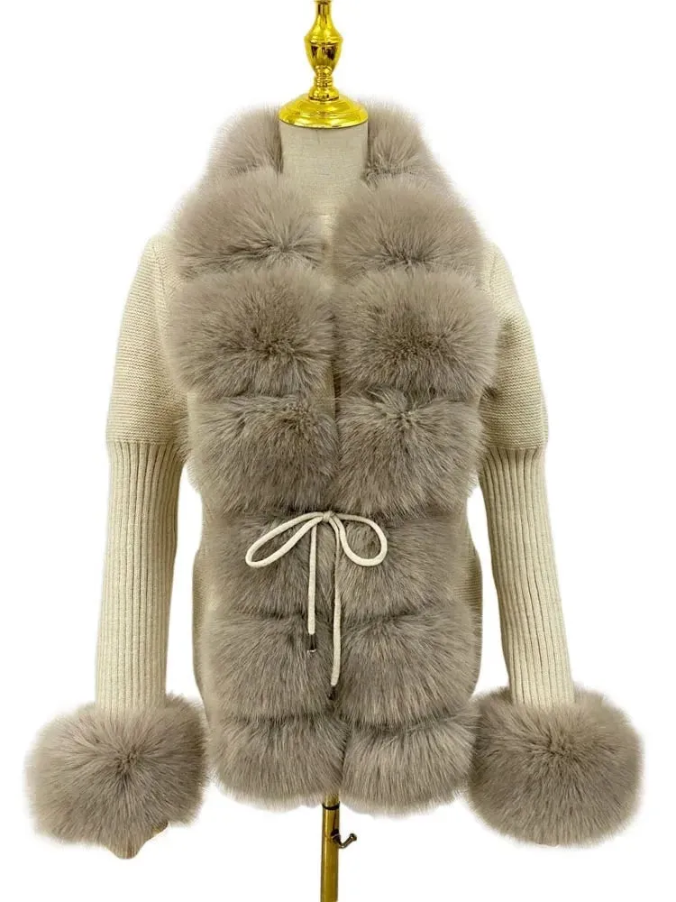 Knitted Detachable Collar Faux Fur Coats