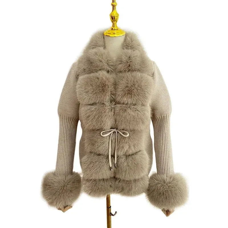 Knitted Detachable Collar Faux Fur Coats