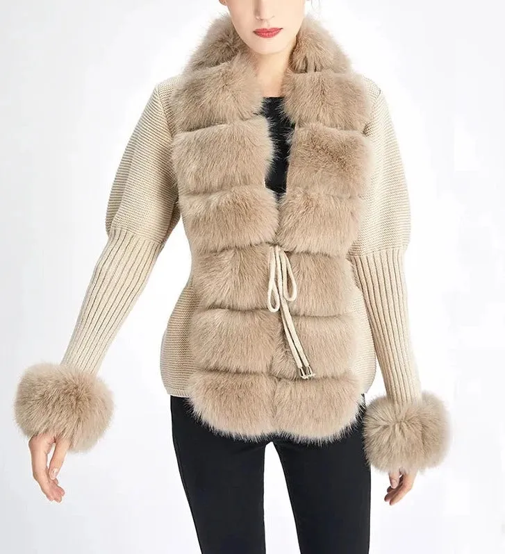 Knitted Detachable Collar Faux Fur Coats