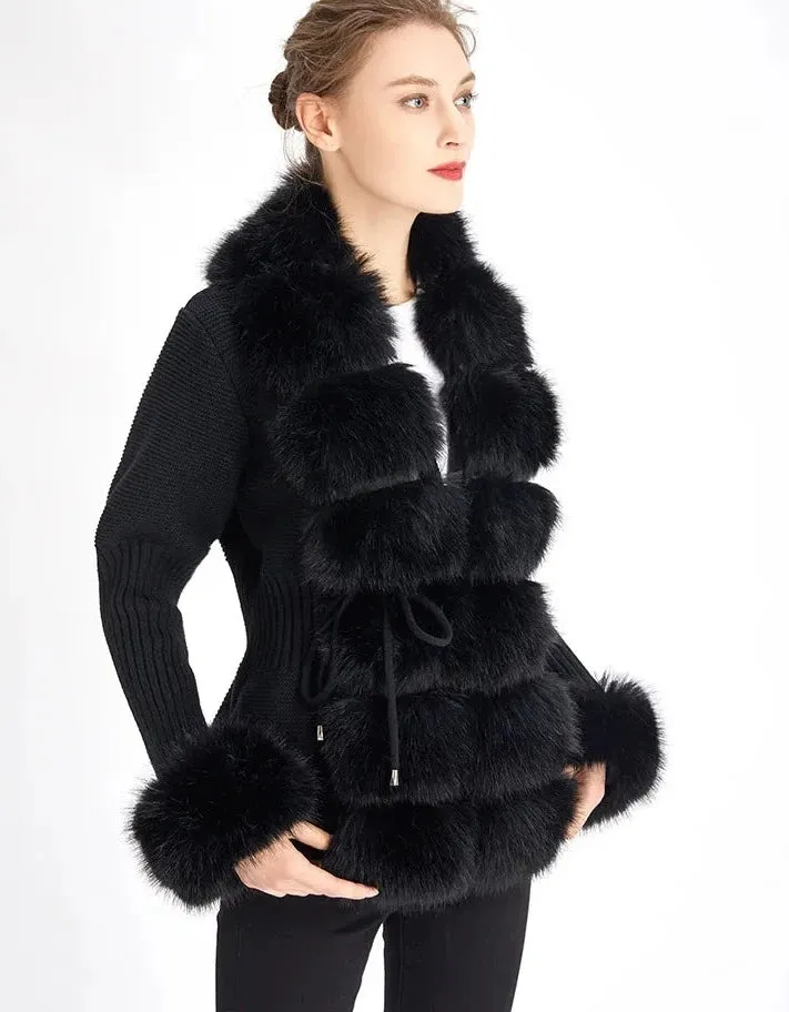 Knitted Detachable Collar Faux Fur Coats