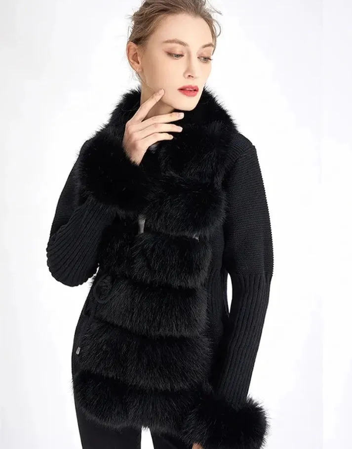 Knitted Detachable Collar Faux Fur Coats